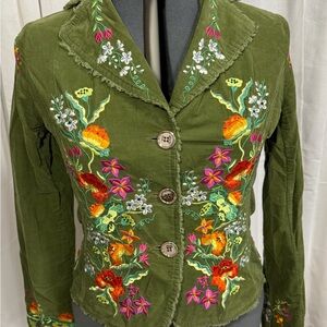 Boho Embroidered Corduroy Jacket – Floral Art Jacket – Cottagecore / Folk Style”